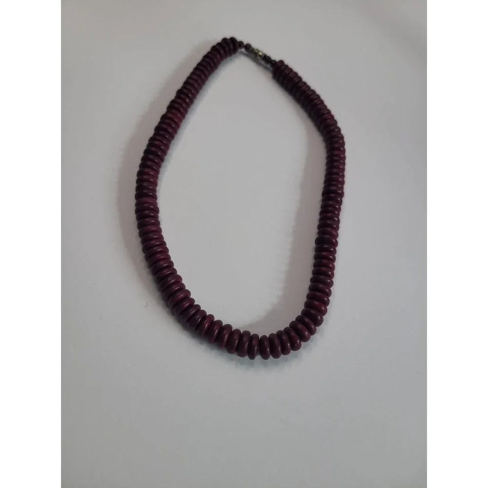 Burgundy Red Disc Bead Necklace Flat Round Beaded Statement Boho Jewelry